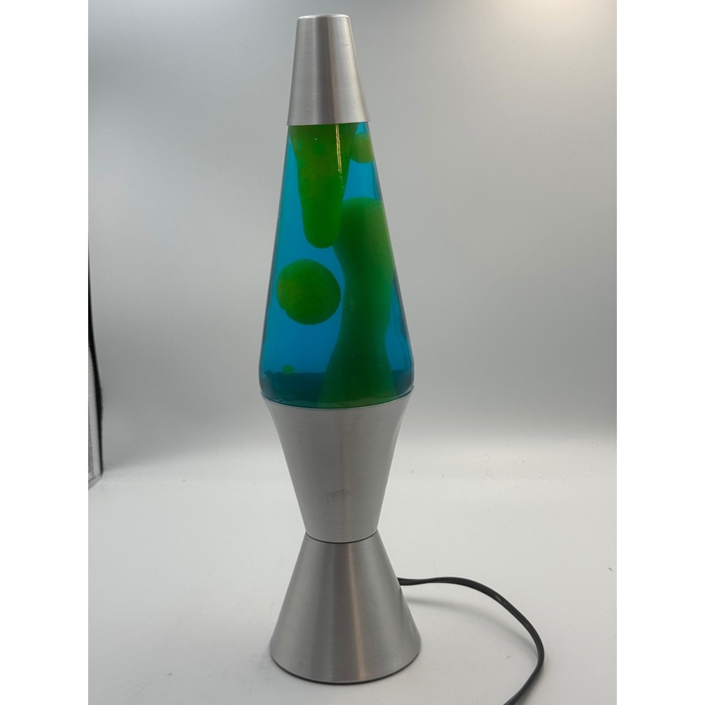 Vintage Lava Lite Lamp Blue Liquid Green Wax Brushed Silver Base 2001 E127444 - Picture 13 of 14